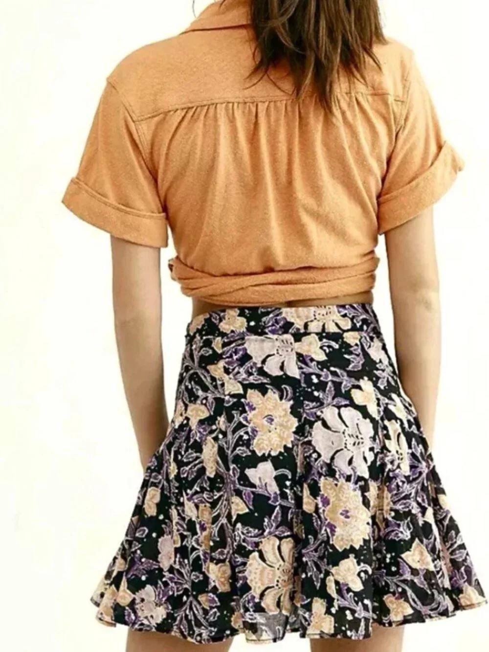 Free People Sz 8 End of the Island Floral Godet Mini Skirt Cotton Boho Cottage